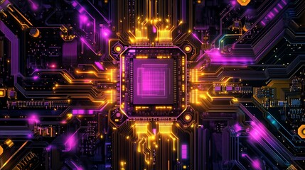 Aufkleber - Abstract glowing circuit board with central processor.