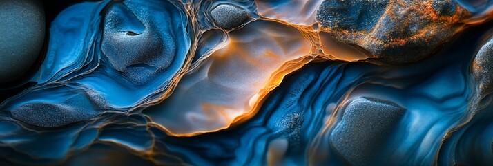 Poster - Abstract blue and orange swirls, resembling a geological formation or fluid dynamics.