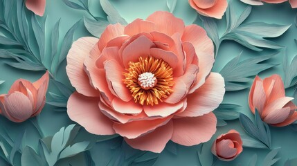 Wall Mural - Peony Perfection in 3D paper art paper background 