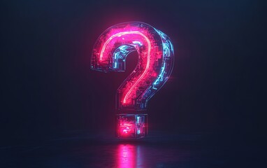 Canvas Print - Abstract dark backdrop, 3Drendered glowing neon question mark, digital light effects, hightech futuristic design, vibrant neon color palette