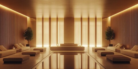 Wall Mural - a large room with a pool and a lot of white furniture. the room is very spacious and has a lot of na