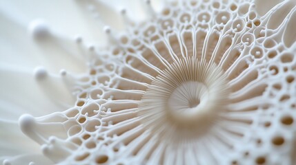 Aufkleber - Close-up of a creamy white liquid forming an intricate, radial pattern with air bubbles and droplets.