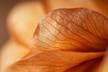 Poster - Close-up of delicate, dried peach-colored flower petal showing intricate vein structure.