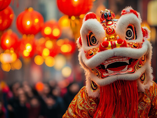 A Chinese Cultural Tradition Lion Dance Performance, Chinese Lion Dance Festival Highlights, Chinese New Year Celebrations, Chinese street art