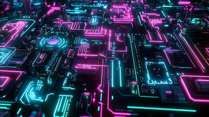 Aufkleber - Abstract neon pink and cyan circuit board design.