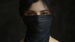 © Mohammed - Mysterious young woman with dark hair partially concealing her face with a black fabric, creating an intriguing and dramatic portrait.