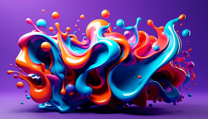 Wall Mural - colorful splashes of paint dance against a vivid purple background