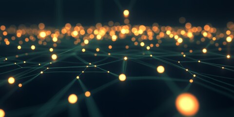 A computer generated image of a network of glowing dots. The dots are connected by lines, creating a web-like pattern