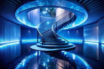 Wall Mural - Mystical Blue Staircase: Abstract Art, Surreal, Fantasy, Infinity, Dreamscape