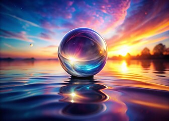 Wall Mural - mystical glowing orb reflecting vibrant colors in water - fantasy stock photo