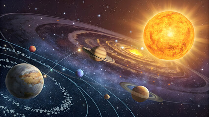 Wall Mural - Stunning Illustration of Solar System with Bright Sun and Planets