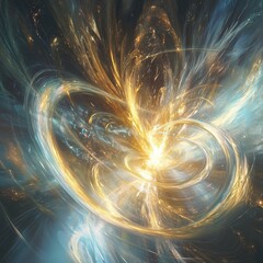 Wall Mural - Swirling mass of light and color with a bright yellow center. The image is abstract