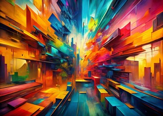 Wall Mural - panoramic abstract art: vibrant hues and dynamic forms - 4k high-resolution stock photo