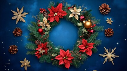 Wall Mural - beautiful christmas composition on blue background