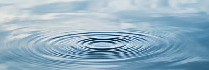 Poster - Gentle ripples expanding outwards on a calm water surface, creating concentric circles and reflecting the serene blue sky above, evoke a sense of tranquility and peace