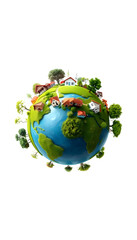 mini planet earth with houses and trees. eco concept, with white tones