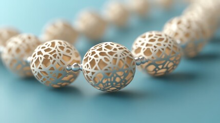 Poster - Prayer Beads: A string of prayer beads (misbaha) in 3D. paper cut Art Style 3d background 