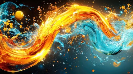 Wall Mural - Dynamic swirl of vibrant orange and blue water splashes