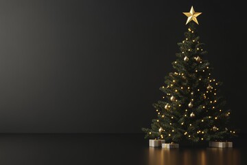 Canvas Print - A Christmas tree adorned with a star topper and lights