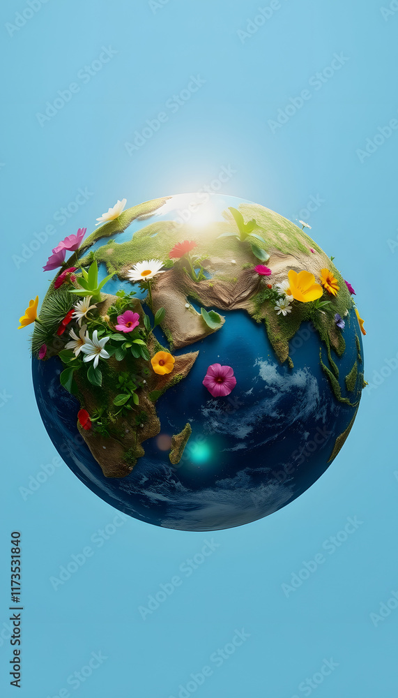 beautiful planet earth made of flowers and sprouting plants, save the ...