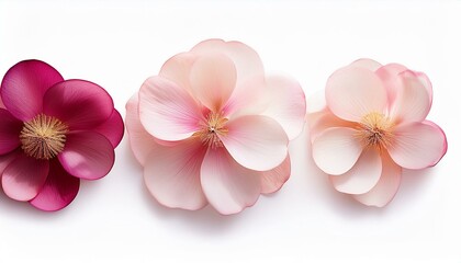 Sticker - blush floral trio peachy petals with deep magenta centers petals softly overlapping in harmonious bloom isolated on white background or