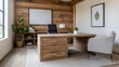 © Creator88 - Rustic office design with handcrafted pine furniture, exposed beams, and an earthy vibe, smart and charming concept