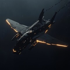 Wall Mural - futuristic space ship with a glowing tail. the image has a dark and mysterious mood