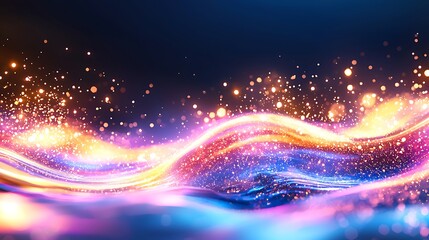 Canvas Print - Abstract glowing wave with vibrant colors and sparkling particles.