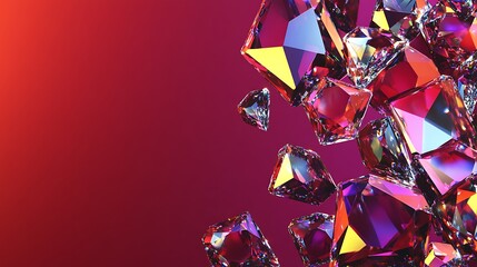 Wall Mural - sparkling red gems falling against dark red background