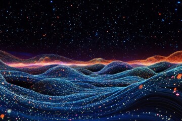 Wall Mural - A blue and orange sky with many stars. The sky is very dark