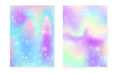 Wall Mural - Kawaii background with rainbow princess gradient. Magic unicorn hologram.