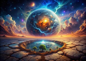 Wall Mural - surreal landscape: cosmic birth of a new world - vibrant nebula and celestial forms