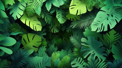 Sticker - Rainforest Protection: The dense, vibrant canopy of a protected rainforest. paper cut Art Style 3d background 