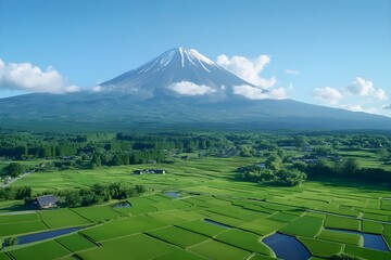 Beautiful rice field view with high mountain background