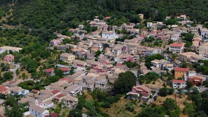 Wall Mural - Aerial drone view of beautiful Skripero village in north corfu ,Greece