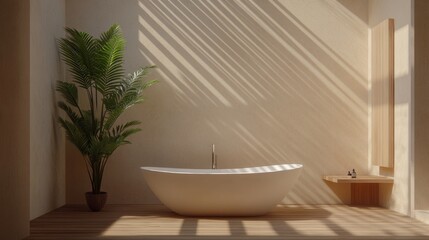 Canvas Print - Contemporary Bathroom Style Featuring a Freestanding Tub and Greenery