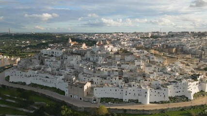 Wall Mural - Aerial drone video of Ostuni, an old city in Puglia, Italy.