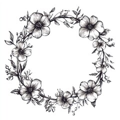 Wall Mural - Elegant Floral Wreath Design in Monochrome Ink