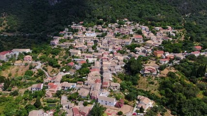 Wall Mural - Aerial drone view of beautiful Skripero village in north corfu ,Greece