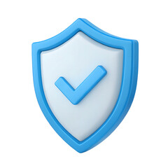 Blue shield icon with checkmark symbol for web design and interface