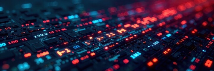 Complex binary code streams, business tech backdrop, modern, information