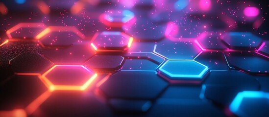 Wall Mural - neon hexagon network: abstract digital art