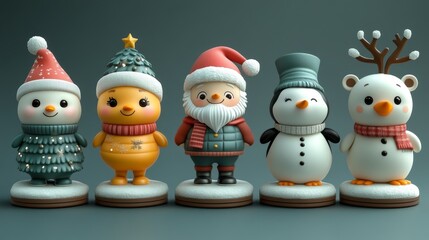 Sticker - Christmas illustration set cute 3D characters