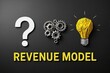 © Pixels Hunter - Revenue model concept with question mark, gears, and light bulb on dark background.