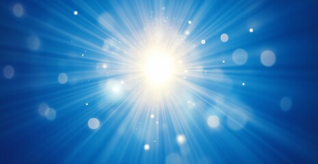 bright blue light burst background with bokeh.