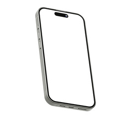 Wall Mural - silver smart phone 15 mockup template. transparent png. blank screen. frame only. isometric view