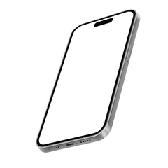Wall Mural - silver smart phone mockup template. transparent png. blank screen. frame only. isometric