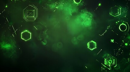 Wall Mural - green geometric shapes floating in smoky space