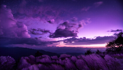 Wall Mural - purple sky at night time with clouds