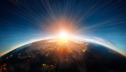 Wall Mural - earth sunrise with rays and lens flare